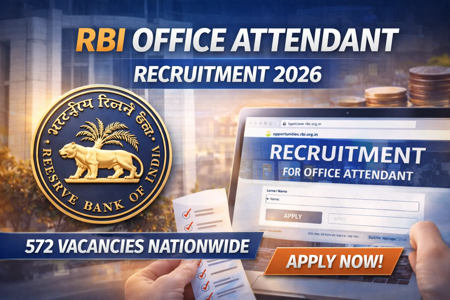 RBI Office Attendant Recruitment 2026 Notification for 572 Vacancies Released; Applications Open Till February 4 - FindMyCollege
