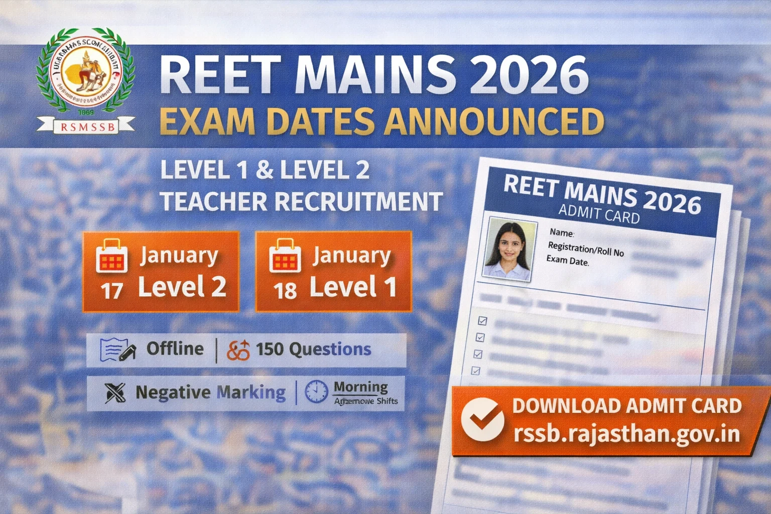 RSMSSB REET Mains 2026 Begins Tomorrow: Key Guidelines and Admit Card Details Issued - FindMyCollege