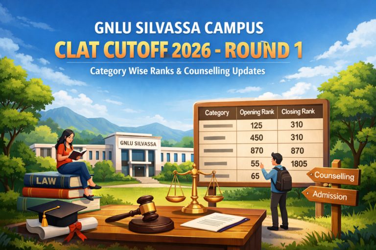 GNLU Silvassa Campus CLAT Cutoff 2026 – Round 1, Round 2 Category Wise Ranks & Counselling Updates - FindMyCollege