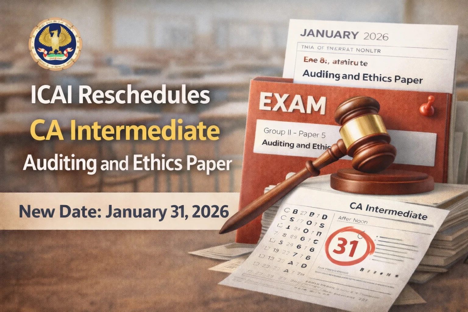 ICAI Postpones CA Intermediate Auditing and Ethics Paper; Exam Rescheduled to January 31, 2026 - FindMyCollege