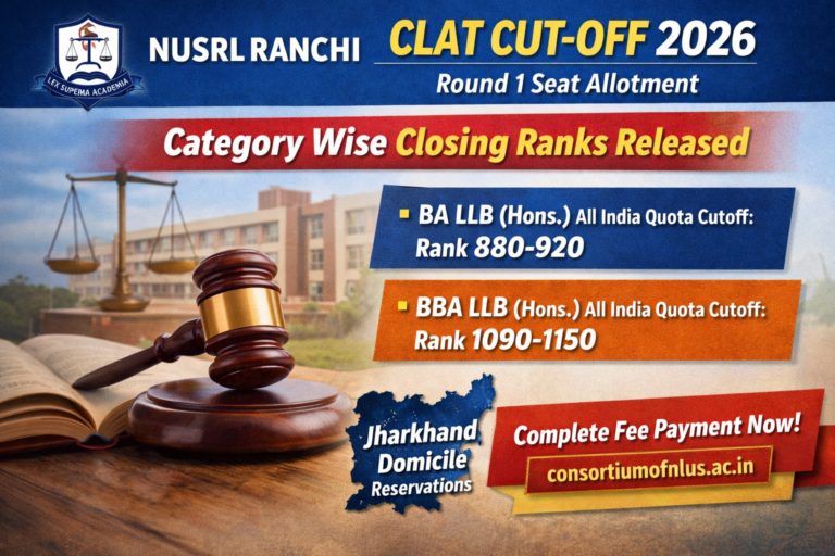 NUSRL Ranchi CLAT Cutoff 2026 Round 2 Released – Category Wise Ranks for BA LLB and BBA LLB - FindMyCollege