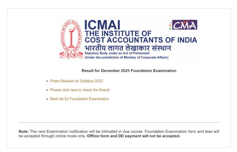 ICMAI CMA Foundation Result December 2025 Declared: Check Merit List Here - FindMyCollege