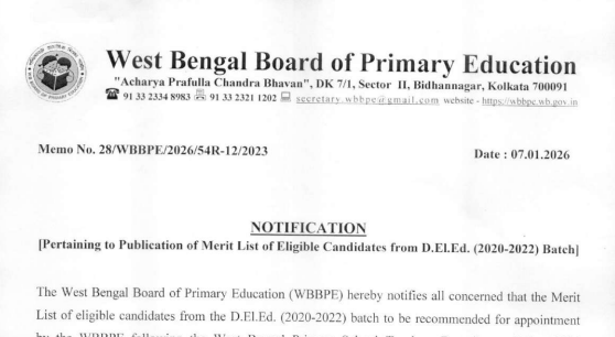 WBBPE Releases D.el.ed 2020-2022 Merit List for Primary Teacher Recruitment: Check Official Notice - FindMyCollege