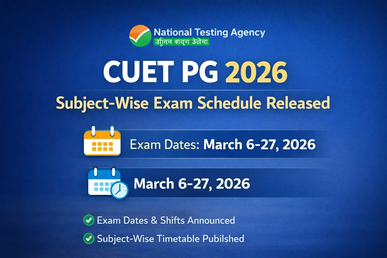 NTA Releases Subject-Wise Schedule for CUET PG 2026 Examinations - FindMyCollege