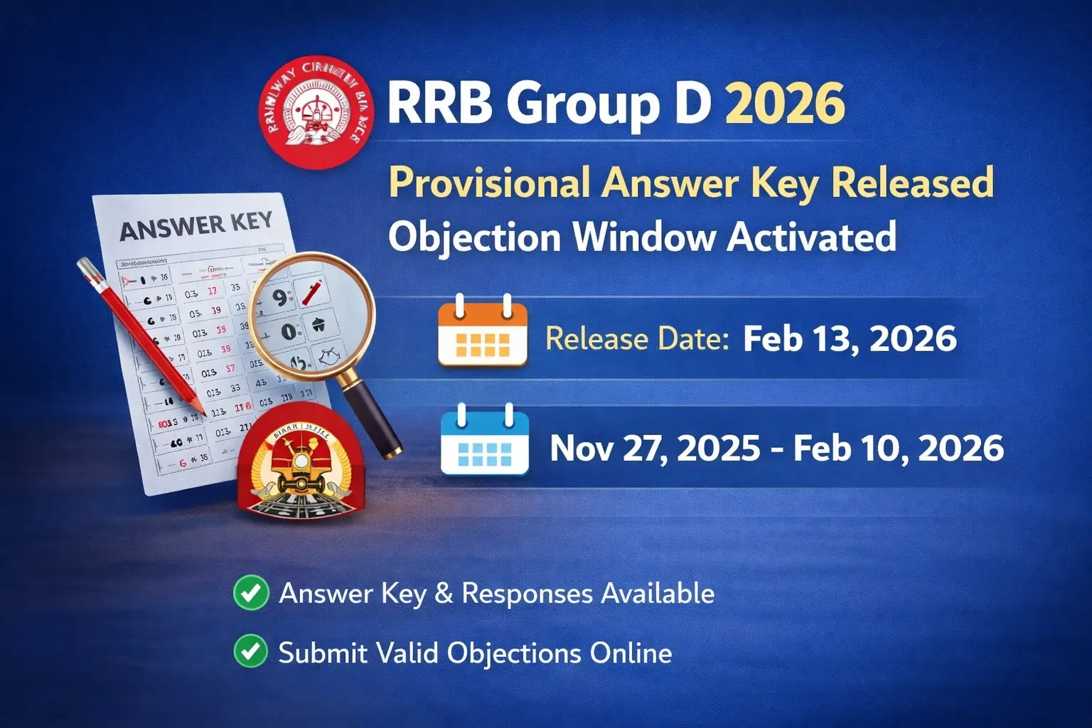 RRB Group D Provisional Answer Key 2026 Released; Objection Window Open for CEN 08/2024 - FindMyCollege