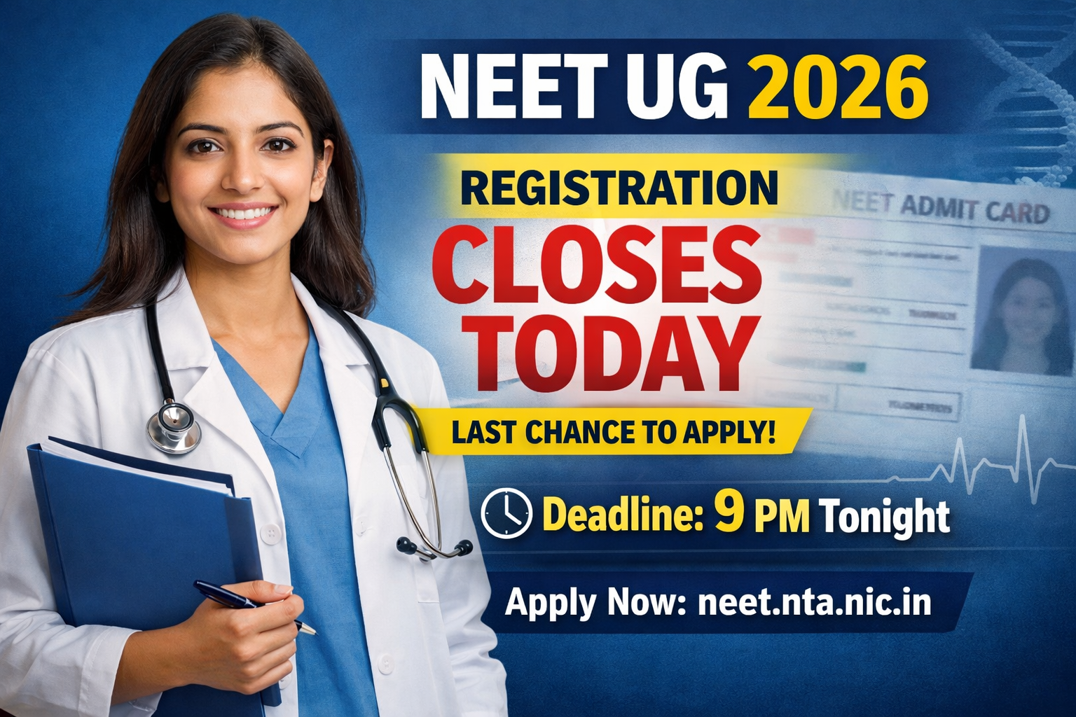 NEET UG 2026 Registration Closes Today at 9 PM LIVE: Apply Online Link @ Neet.nta.nic.in - FindMyCollege