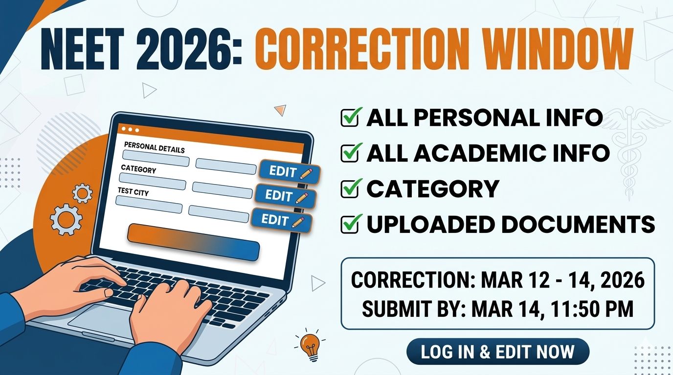 NEET 2026 Correction Window Opens Today at 12 PM @neet.nta.nic.in LIVE; Registration Closed - FindMyCollege