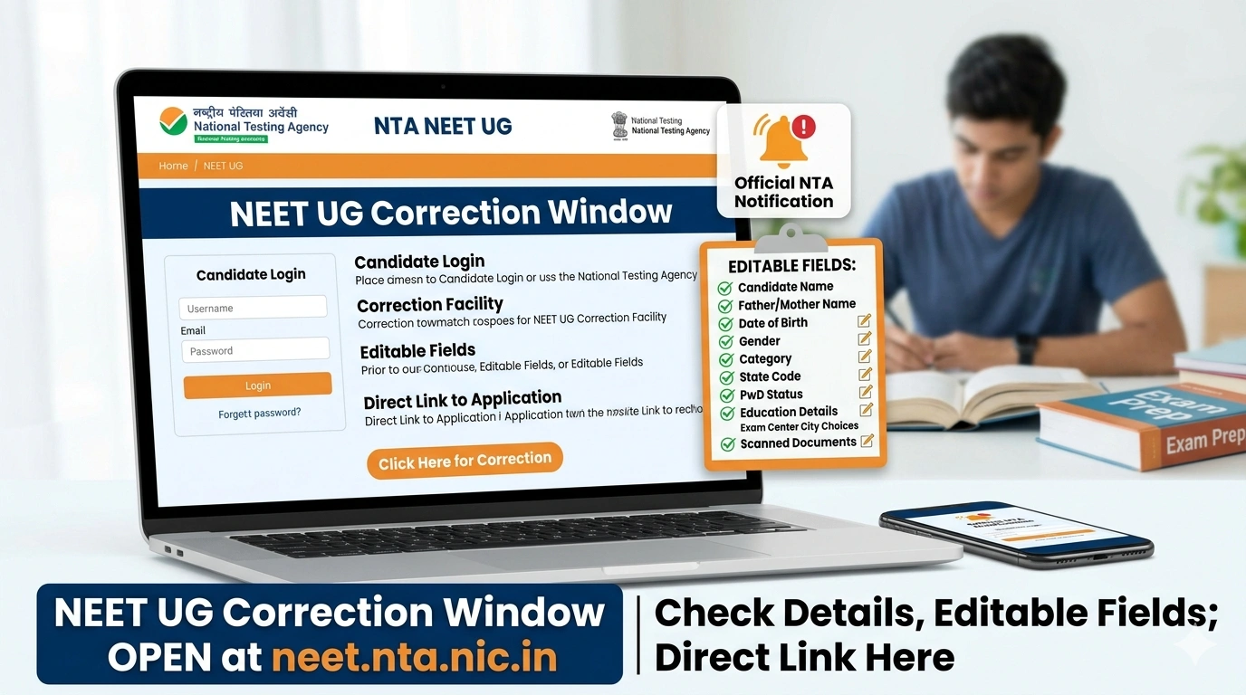 NEET UG Correction Window Open at Neet.nt.nic.in; Check Details, Editable Fields; Direct Link Here - FindMyCollege
