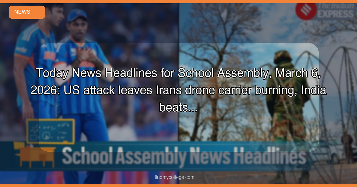Today News Headlines for School Assembly, March 6, 2026: US Attack Leaves Iran’s Drone Carrier Burning, India Beats England in ICC Men’s T20 World Cup 2026 - FindMyCollege